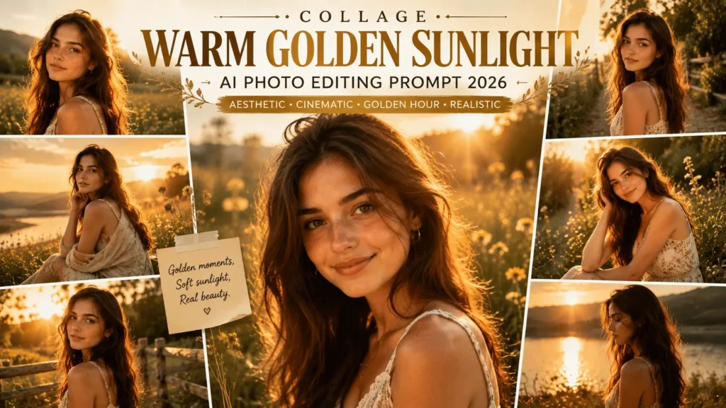 Collage Warm Golden Sunlight AI Photo Editing Prompt