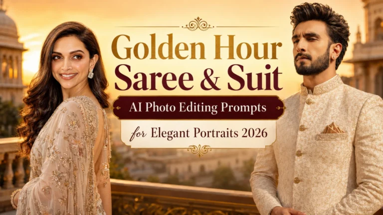 Golden Hour Saree & Suit AI Photo Editing Prompts for Elegant Portraits 2026